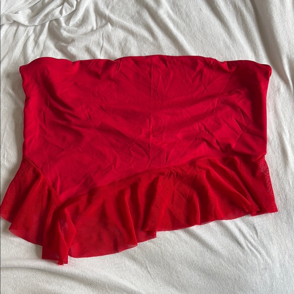 Red Strapless Ruffle Top